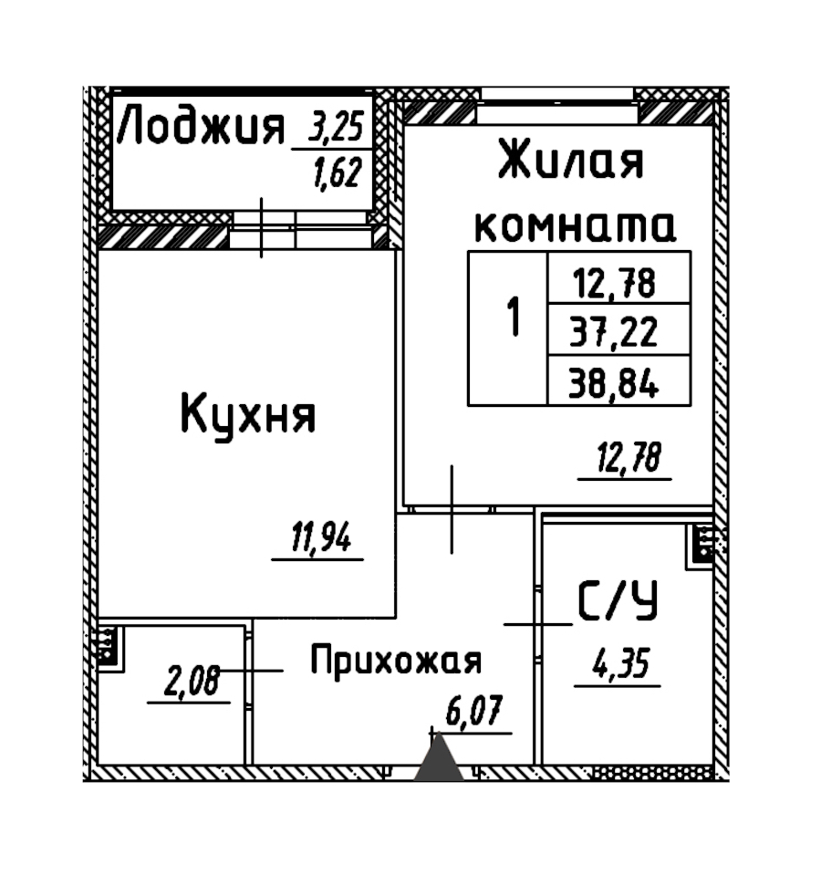 1-комнатная квартира 38.84 м², 3/12 эт., ЖК «Энфилд»