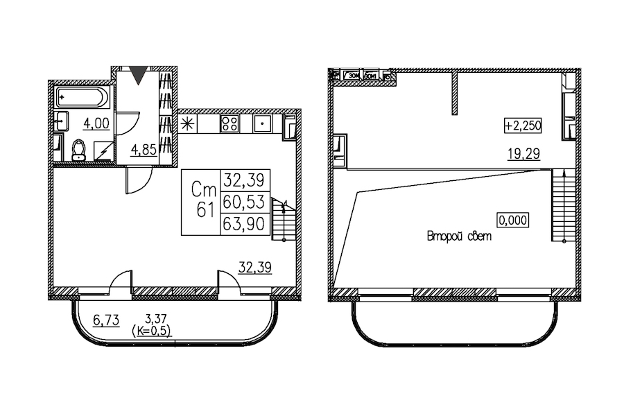Квартира студия 63.9 м², 1/12 эт., ЖК «Энфилд»