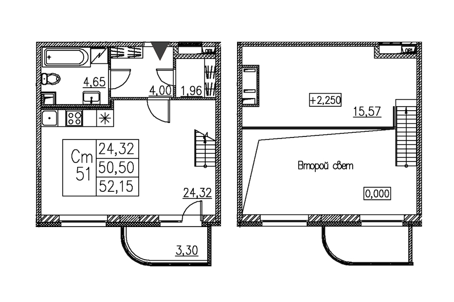Квартира студия 52.15 м², 1/12 эт., ЖК «Энфилд»