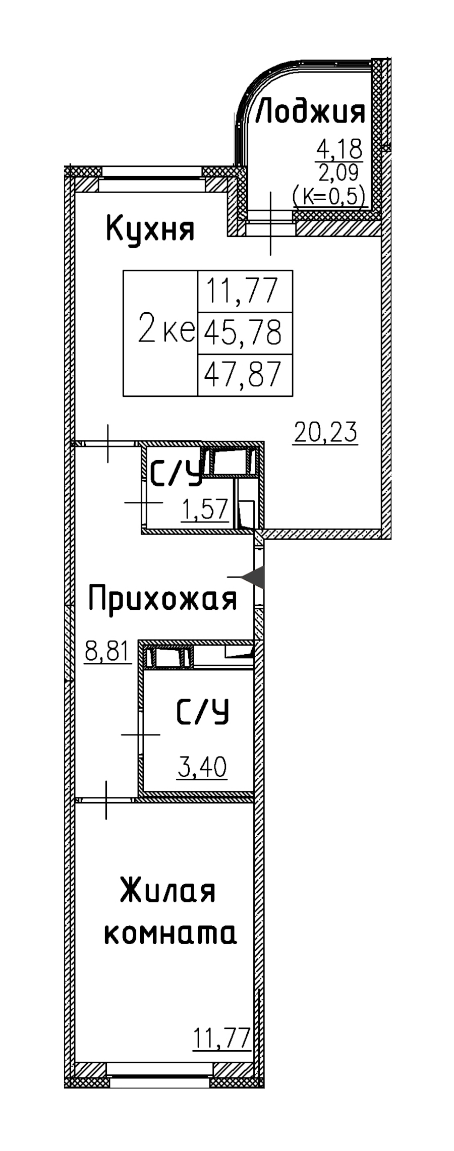 1-комнатная квартира 47.87 м², 7/12 эт., ЖК «Энфилд»
