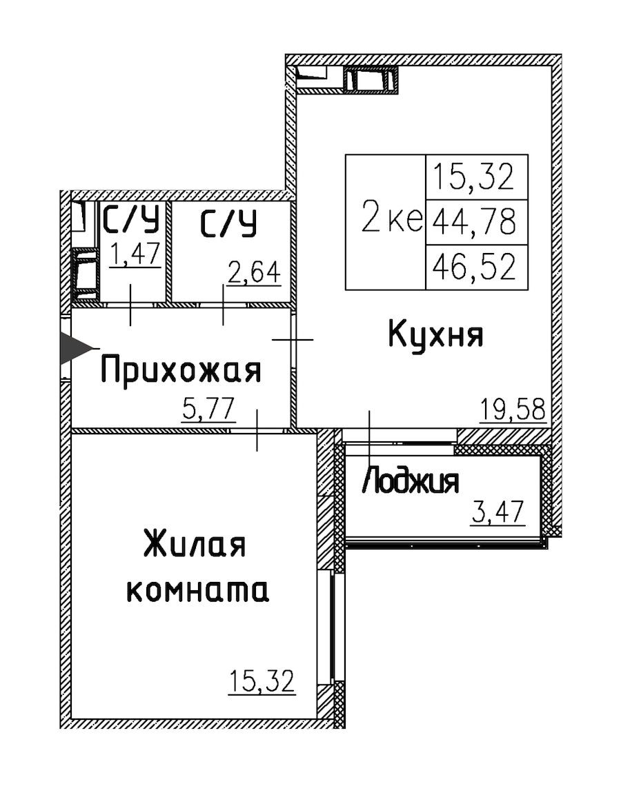 1-комнатная квартира 46.52 м², 9/12 эт., ЖК «Энфилд»