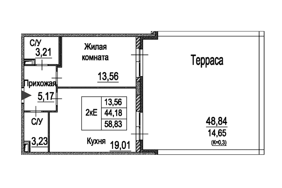 1-комнатная квартира 58.83 м², 2/12 эт., ЖК «Энфилд»