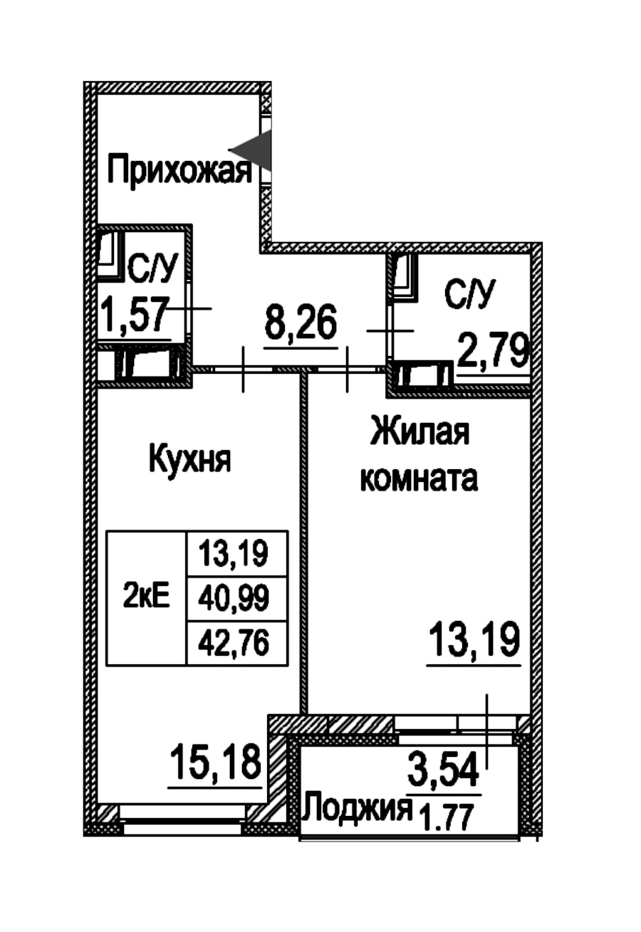 1-комнатная квартира 42.76 м², 5/12 эт., ЖК «Энфилд»