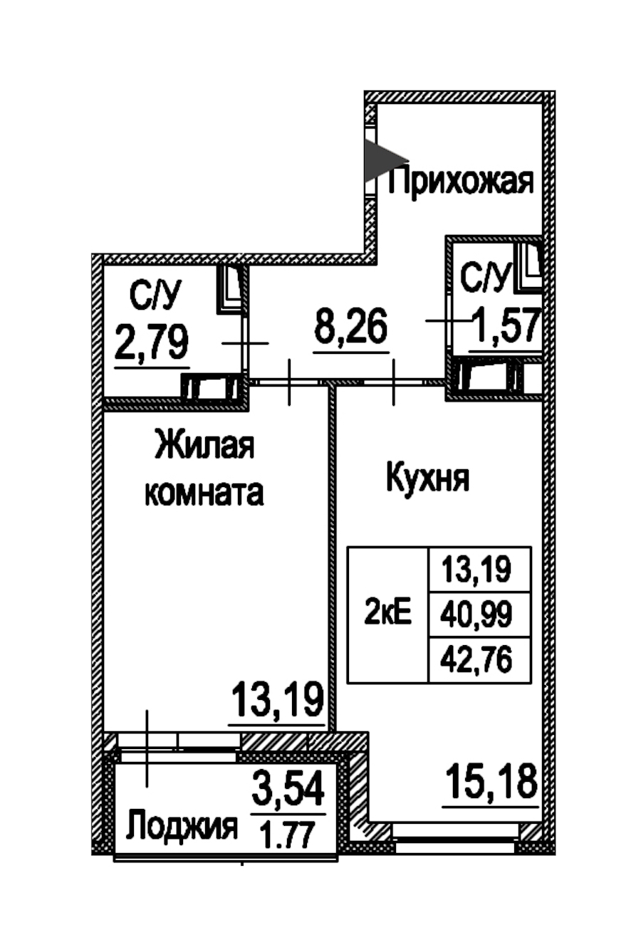 1-комнатная квартира 42.76 м², 12/12 эт., ЖК «Энфилд»