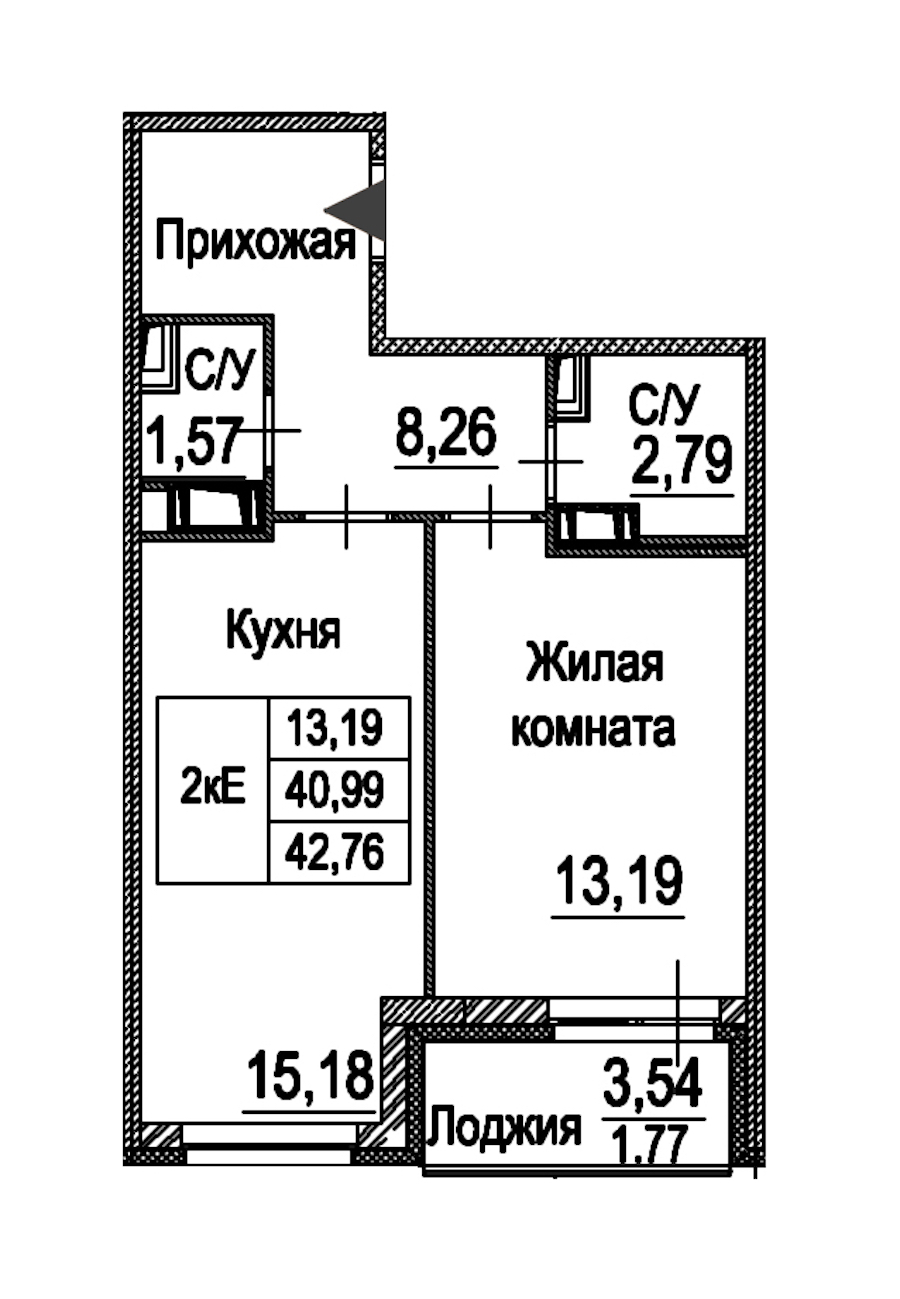 1-комнатная квартира 42.76 м², 4/12 эт., ЖК «Энфилд»