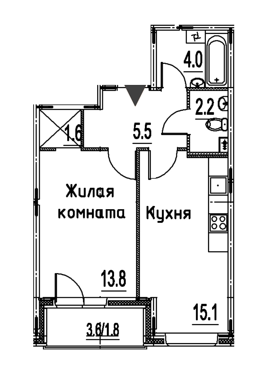 1-комнатная квартира 44 м², 2/12 эт., ЖК «Энфилд»