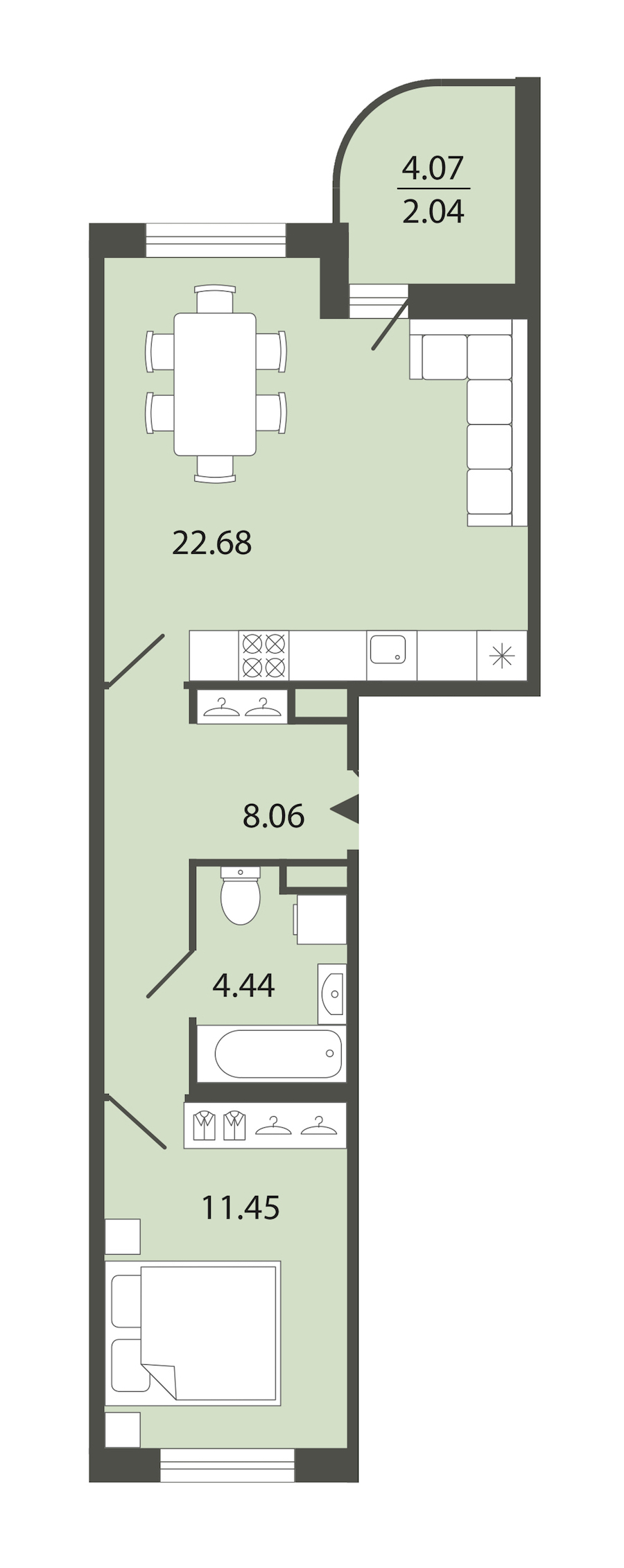 1-комнатная квартира 48.67 м², 2/12 эт., ЖК «Энфилд»