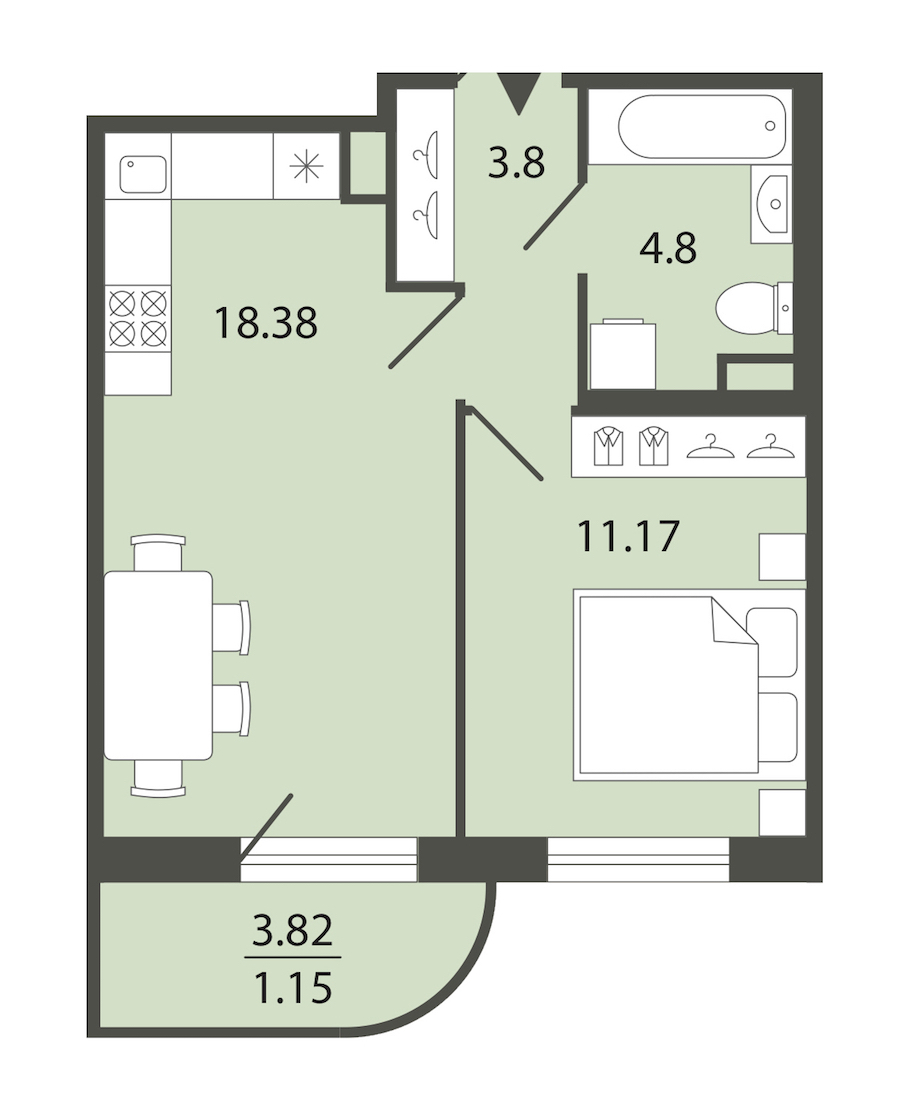1-комнатная квартира 39.3 м², 1/12 эт., ЖК «Энфилд»