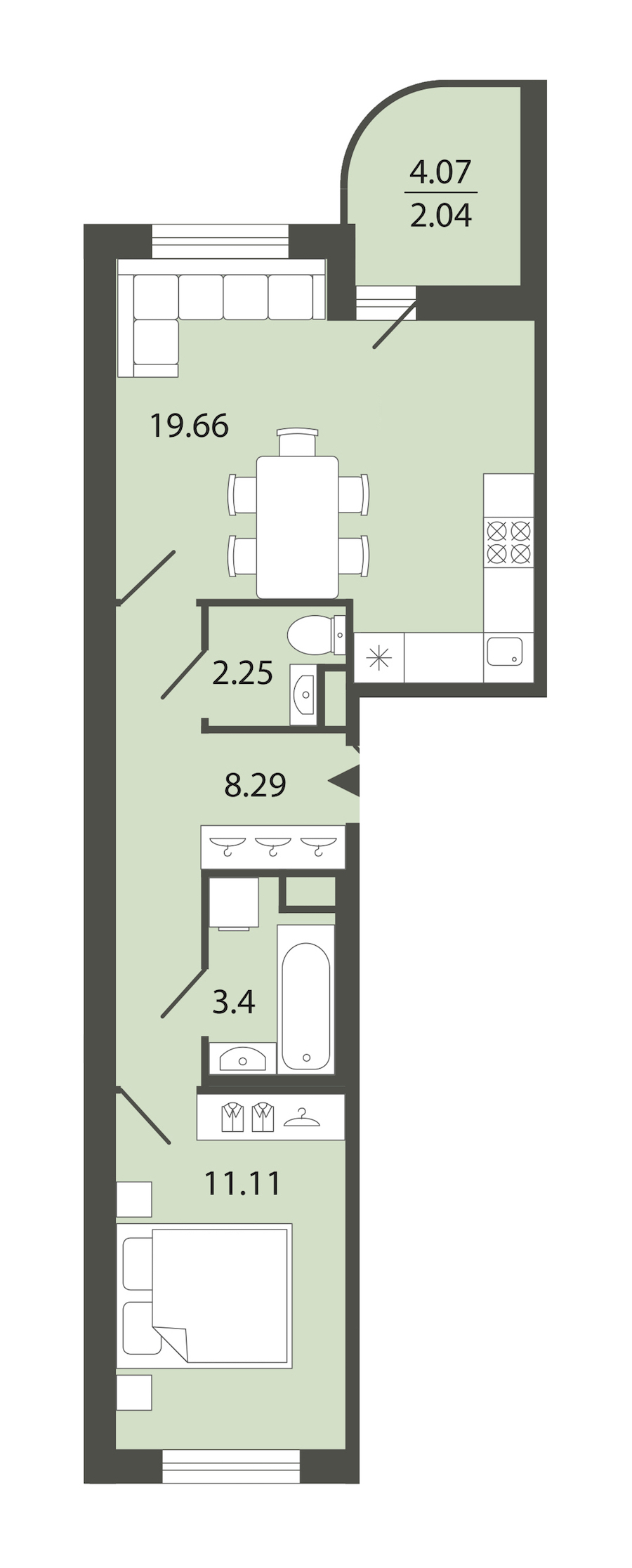 1-комнатная квартира 46.75 м², 2/12 эт., ЖК «Энфилд»