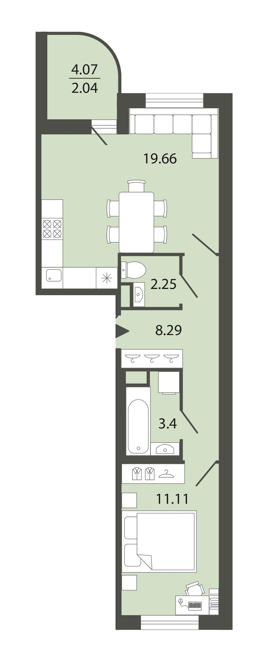 1-комнатная квартира 46.75 м², 2/12 эт., ЖК «Энфилд»