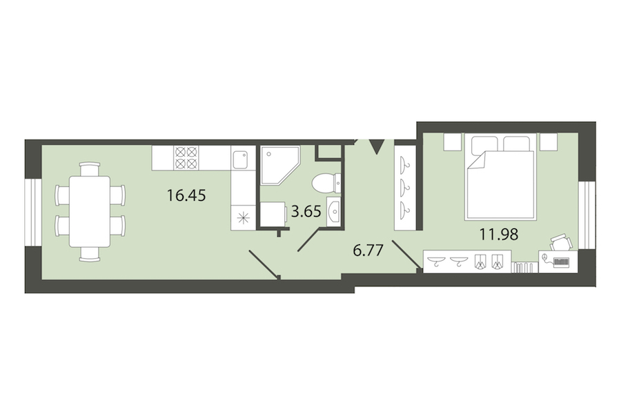 1-комнатная квартира 38.85 м², 1/12 эт., ЖК «Энфилд»
