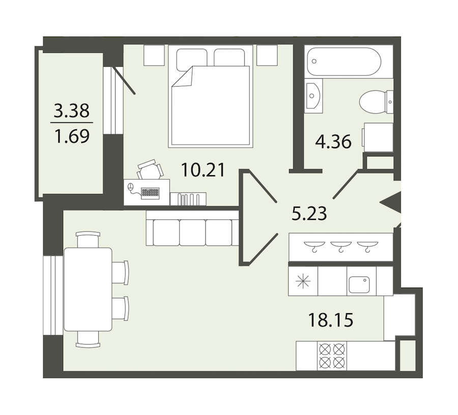 1-комнатная квартира 39.64 м², 1/12 эт., ЖК «Энфилд»
