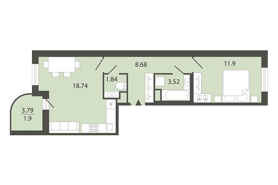 1-комнатная квартира 46.58 м², 2/12 эт., ЖК «Энфилд»