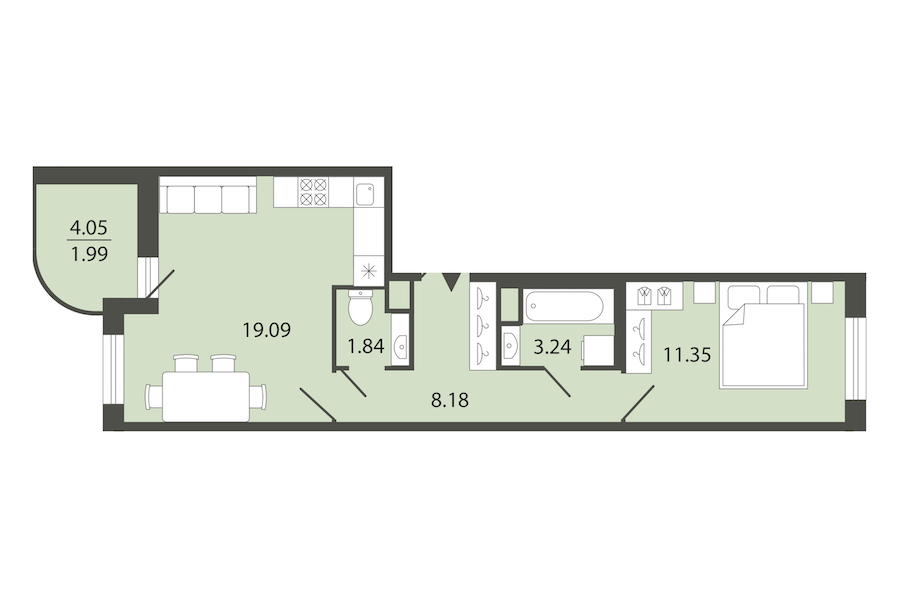 1-комнатная квартира 45.69 м², 1/12 эт., ЖК «Энфилд»