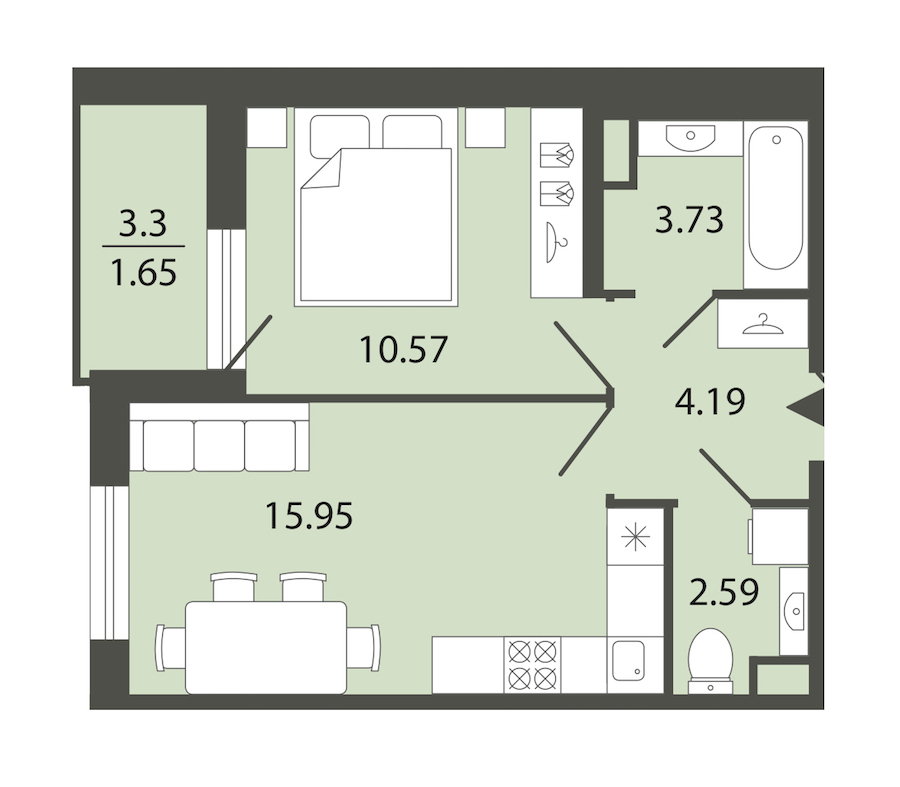 1-комнатная квартира 38.68 м², 1/12 эт., ЖК «Энфилд»