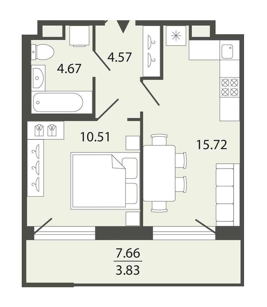1-комнатная квартира 39.9 м², 1/12 эт., ЖК «Энфилд»