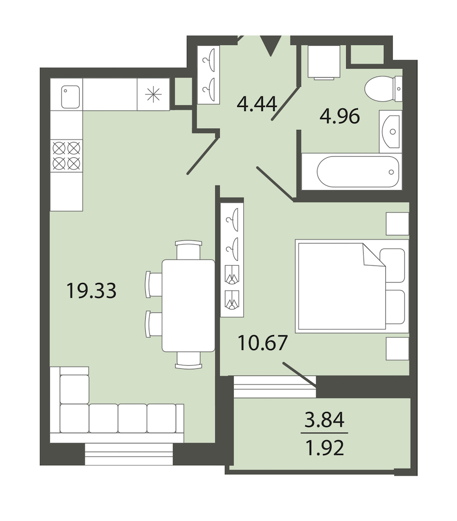 1-комнатная квартира 41.32 м², 1/12 эт., ЖК «Энфилд»