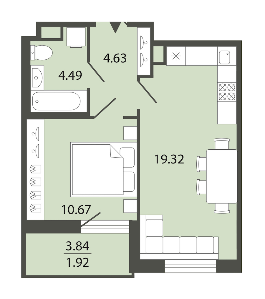 1-комнатная квартира 41.03 м², 1/12 эт., ЖК «Энфилд»