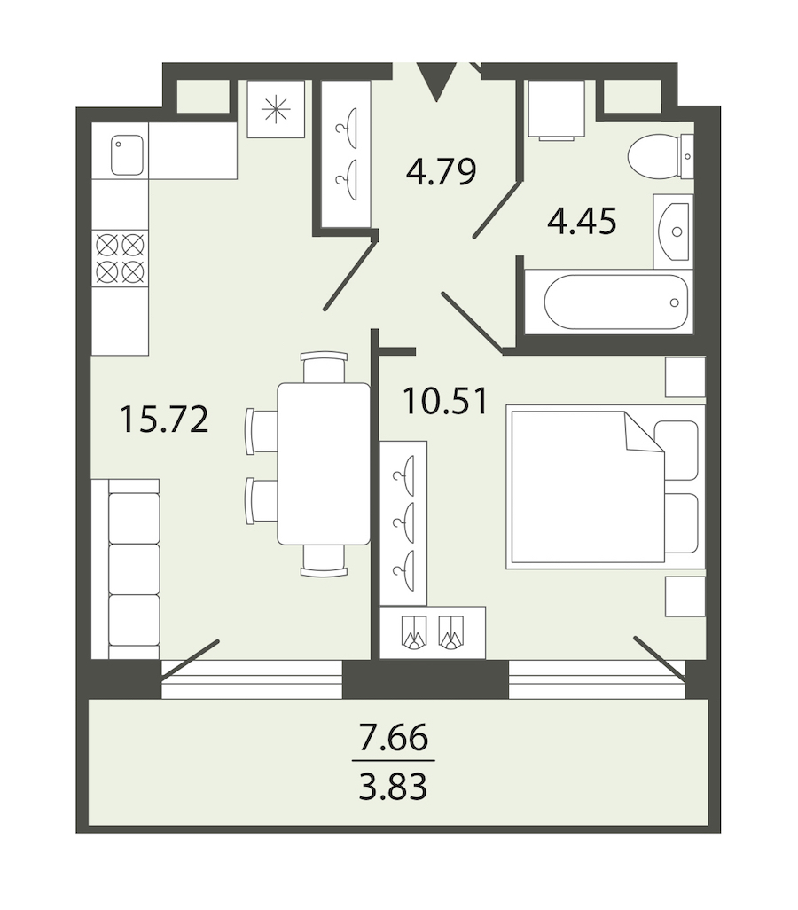 1-комнатная квартира 39.3 м², 1/12 эт., ЖК «Энфилд»