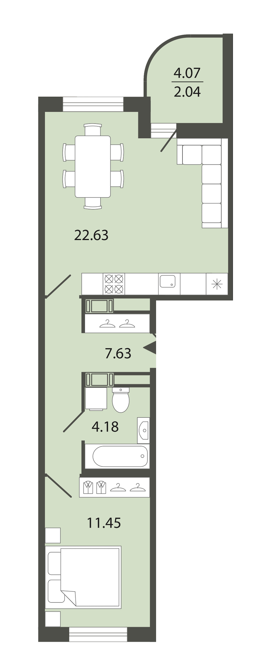 1-комнатная квартира 47.93 м², 3/12 эт., ЖК «Энфилд»