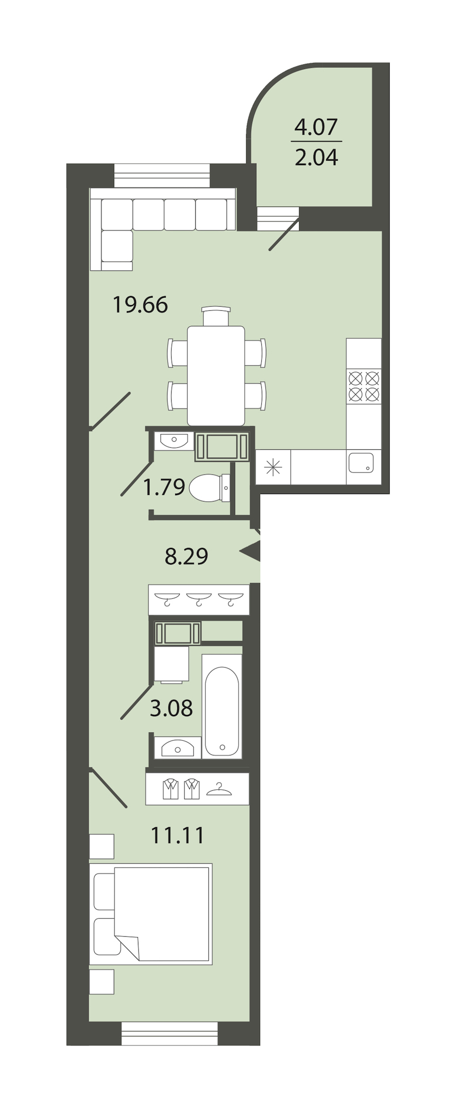 1-комнатная квартира 45.97 м², 5/12 эт., ЖК «Энфилд»