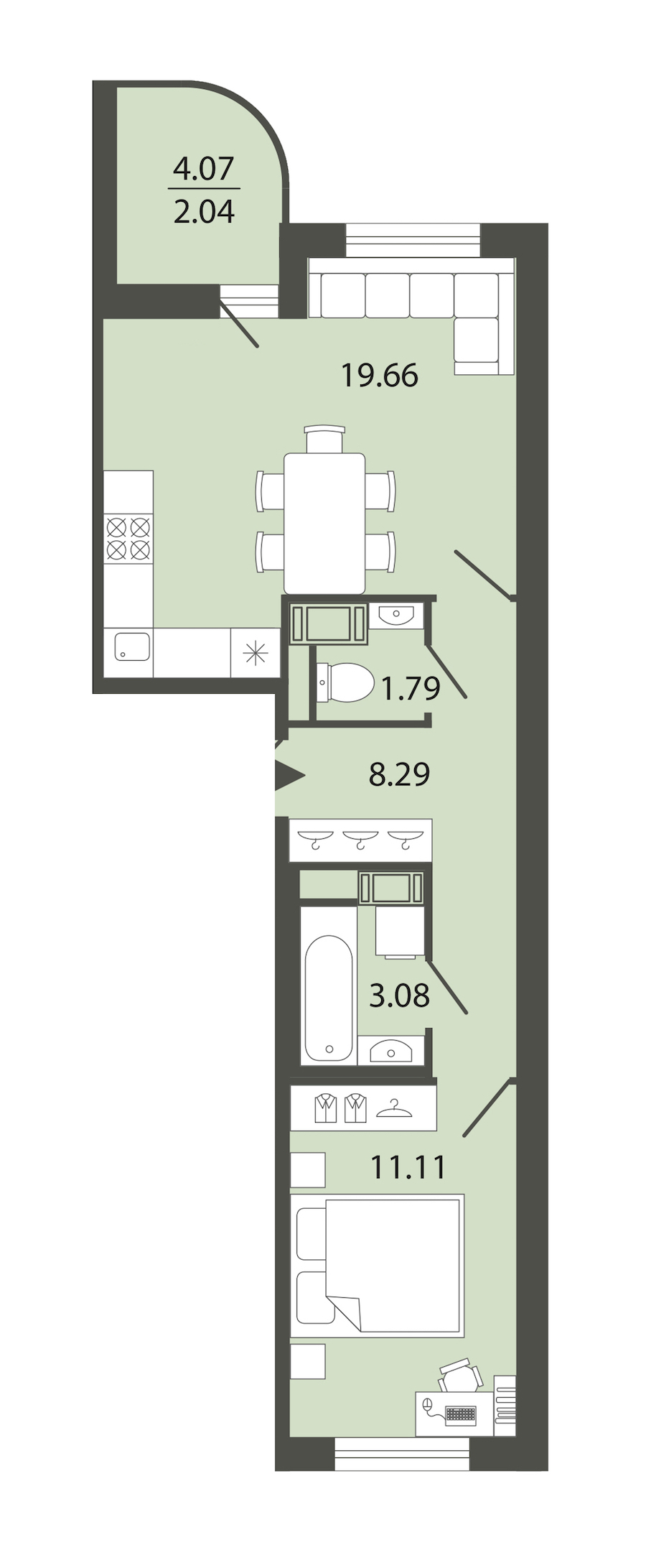 1-комнатная квартира 45.97 м², 4/12 эт., ЖК «Энфилд»