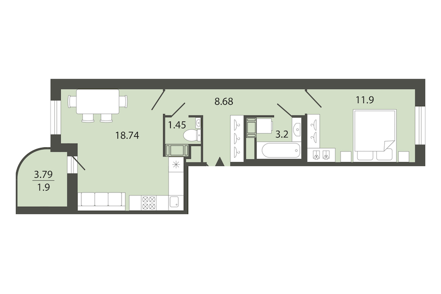 1-комнатная квартира 45.87 м², 8/12 эт., ЖК «Энфилд»