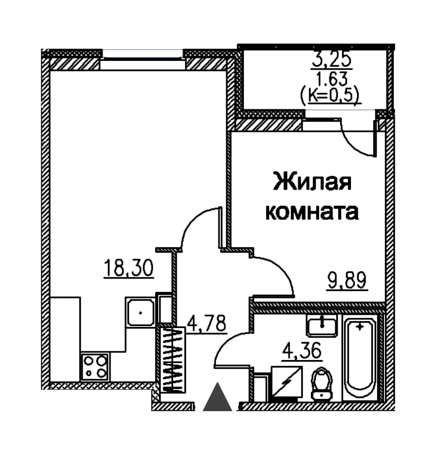 1-комнатная квартира 38.96 м², 2/12 эт., ЖК «Энфилд»