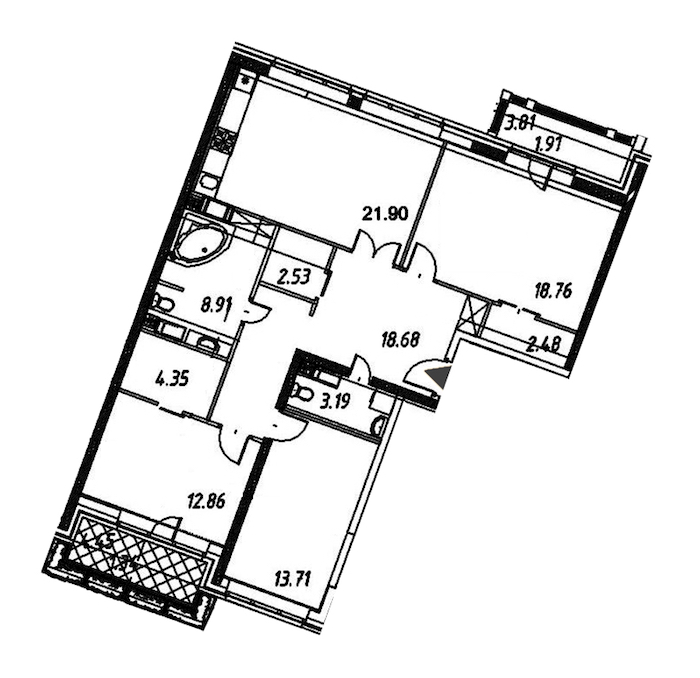 3-комнатная квартира 111.47 м², 12/12 эт., ЖК «Ariosto»