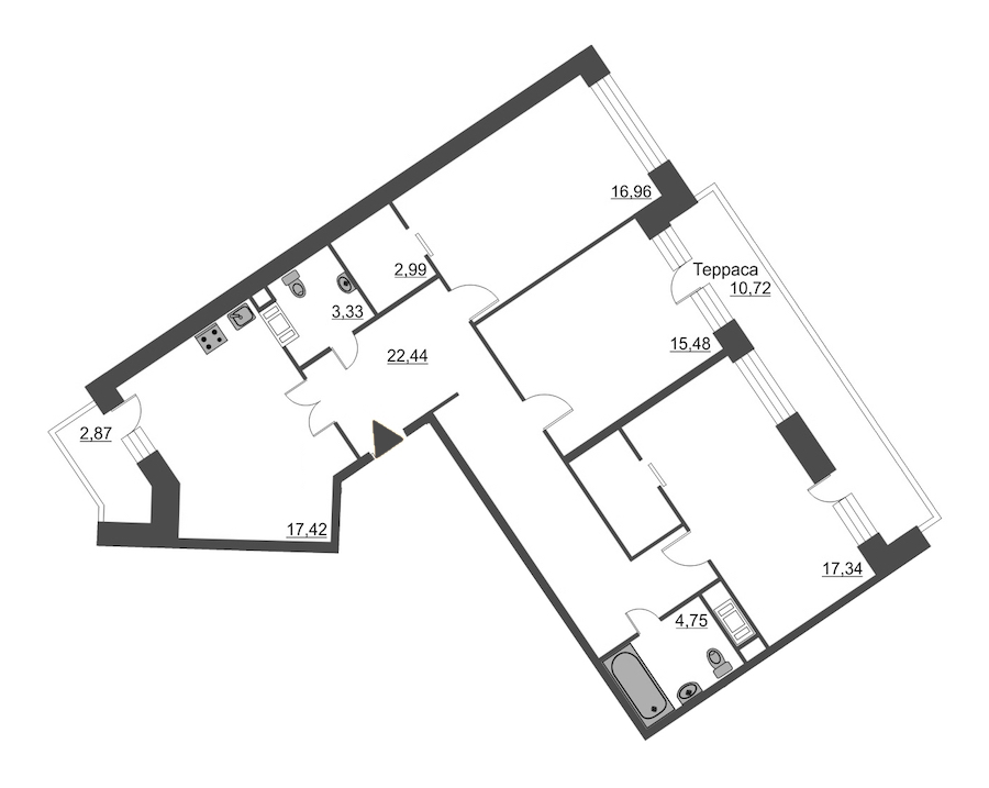 3-комнатная квартира 108.81 м², 12/12 эт., ЖК «Ariosto»