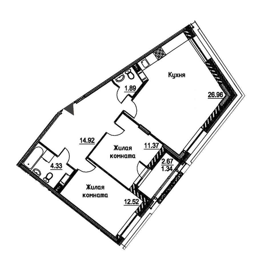 2-комнатная квартира 73.33 м², 11/12 эт., ЖК «Ariosto»