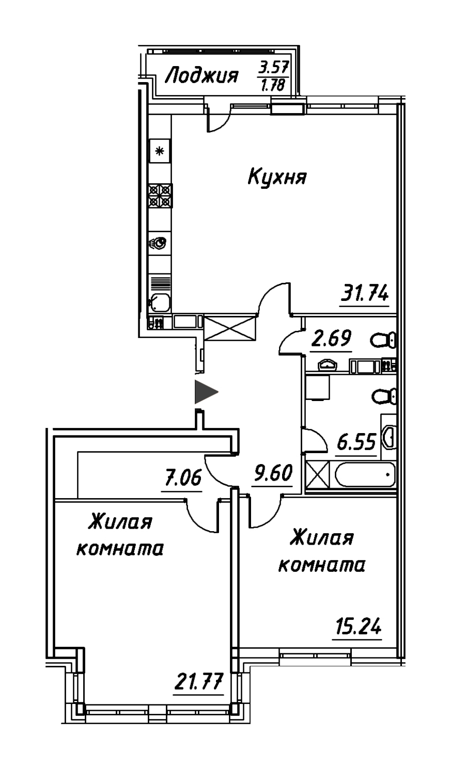 2-комнатная квартира 96.43 м², 3/8 эт., ЖК «Modum»
