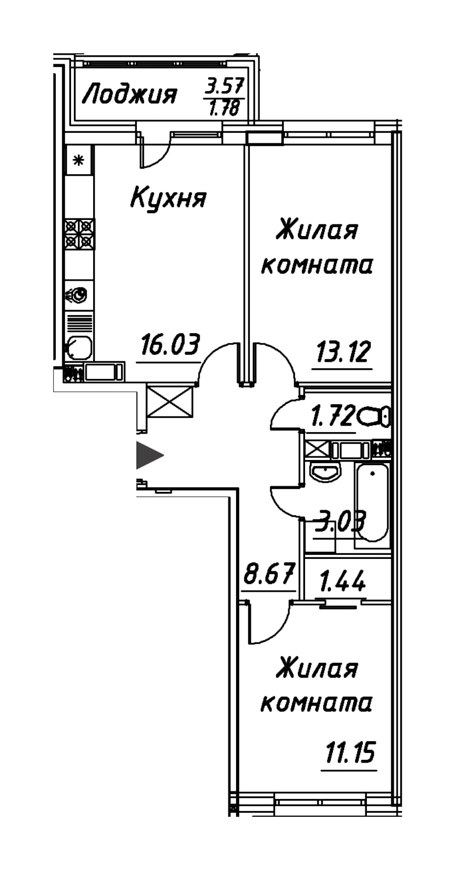 2-комнатная квартира 66.81 м², 8/8 эт., ЖК «Modum»