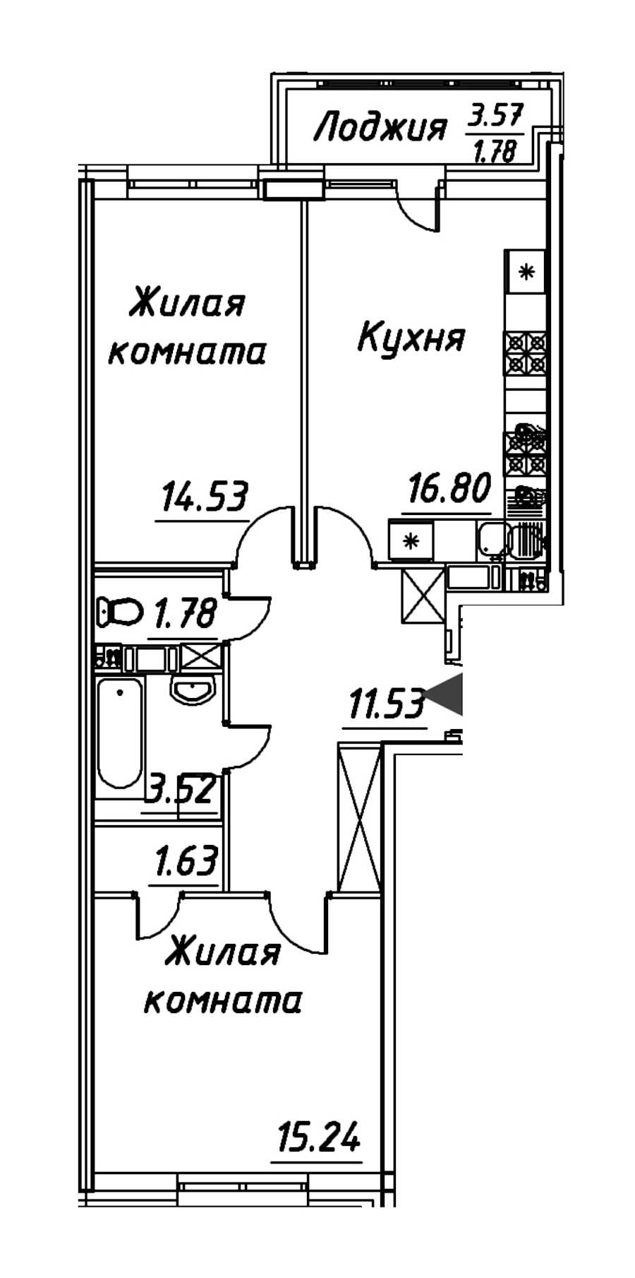 2-комнатная квартира 66.81 м², 3/8 эт., ЖК «Modum»