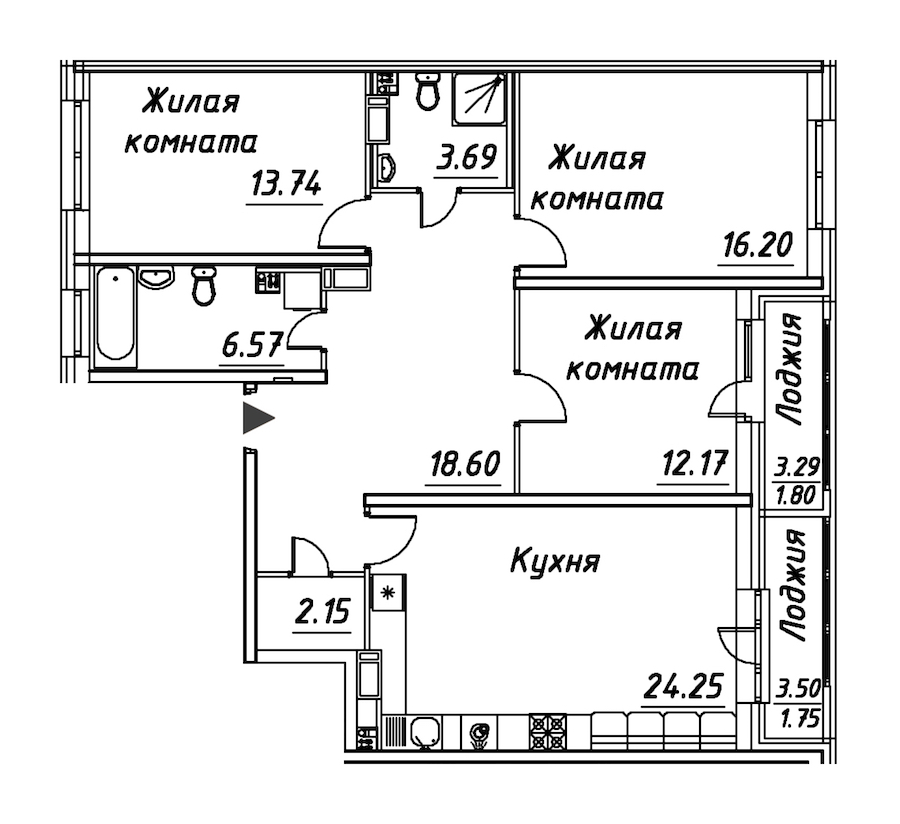3-комнатная квартира 100.92 м², 3/8 эт., ЖК «Modum»