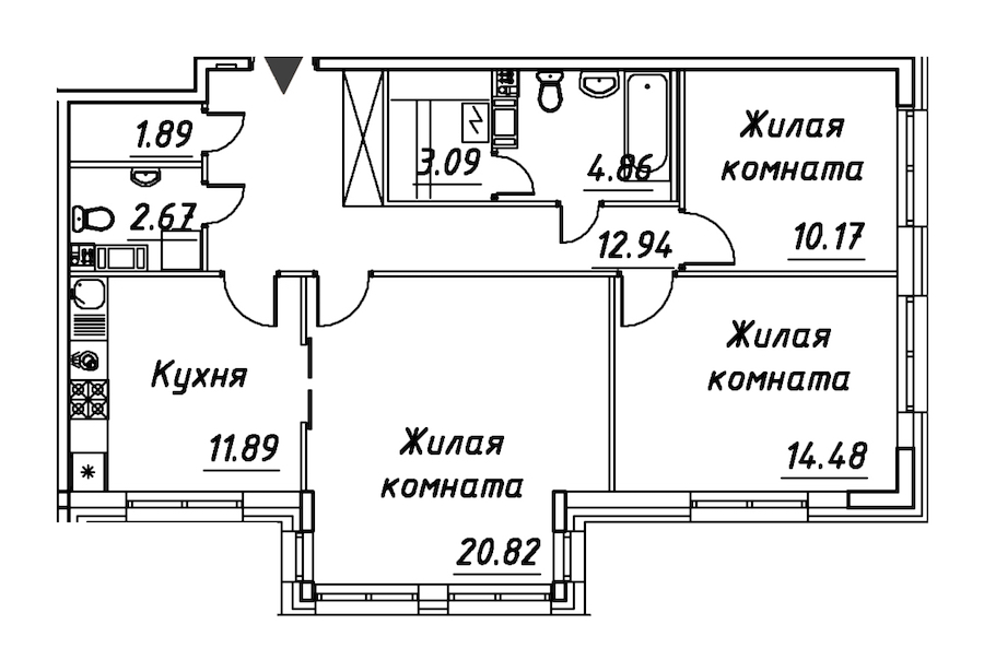 3-комнатная квартира 82.81 м², 3/8 эт., ЖК «Modum»