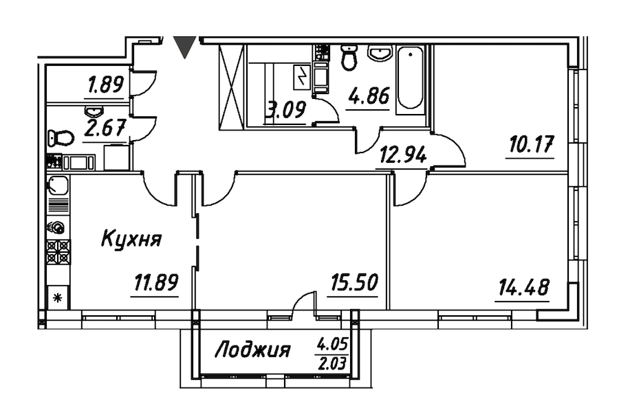 3-комнатная квартира 79.52 м², 8/8 эт., ЖК «Modum»