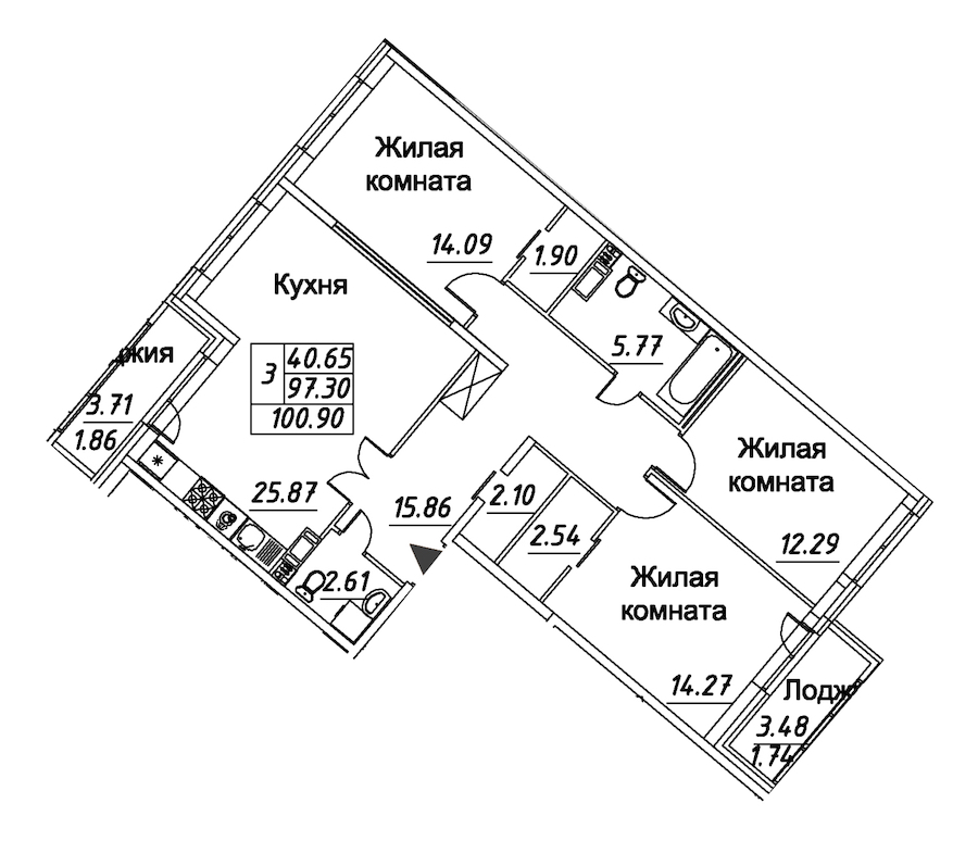 3-комнатная квартира 100.9 м², 12/12 эт., ЖК «Modum»