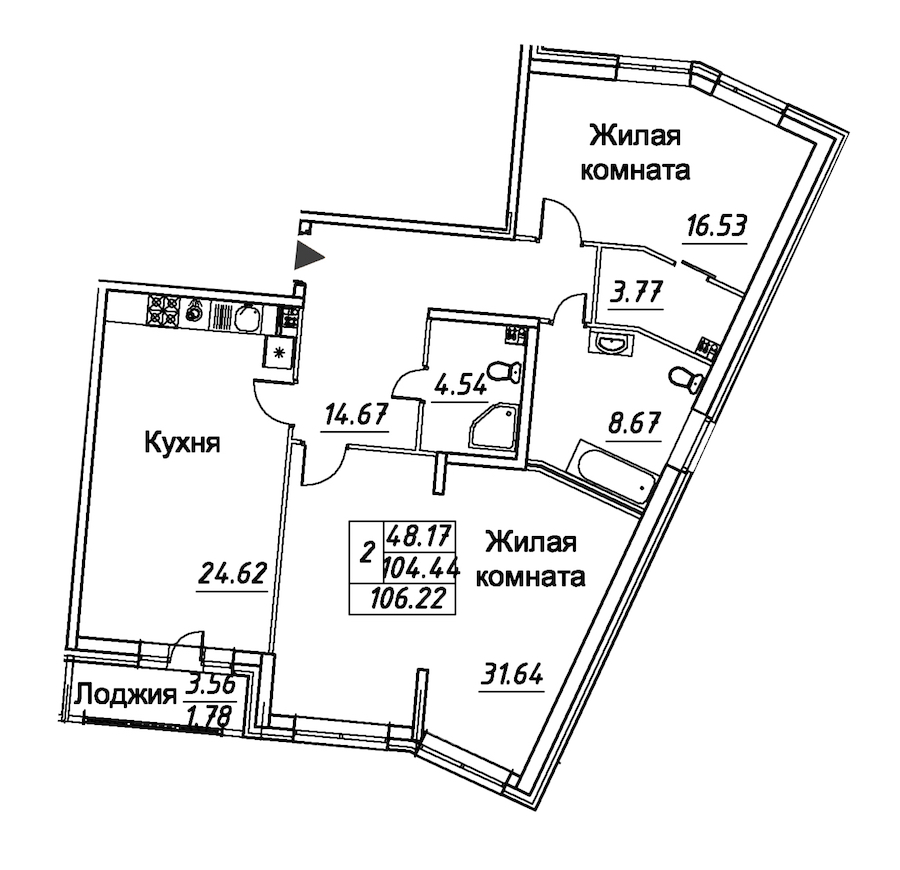 2-комнатная квартира 106.22 м², 2/12 эт., ЖК «Modum»