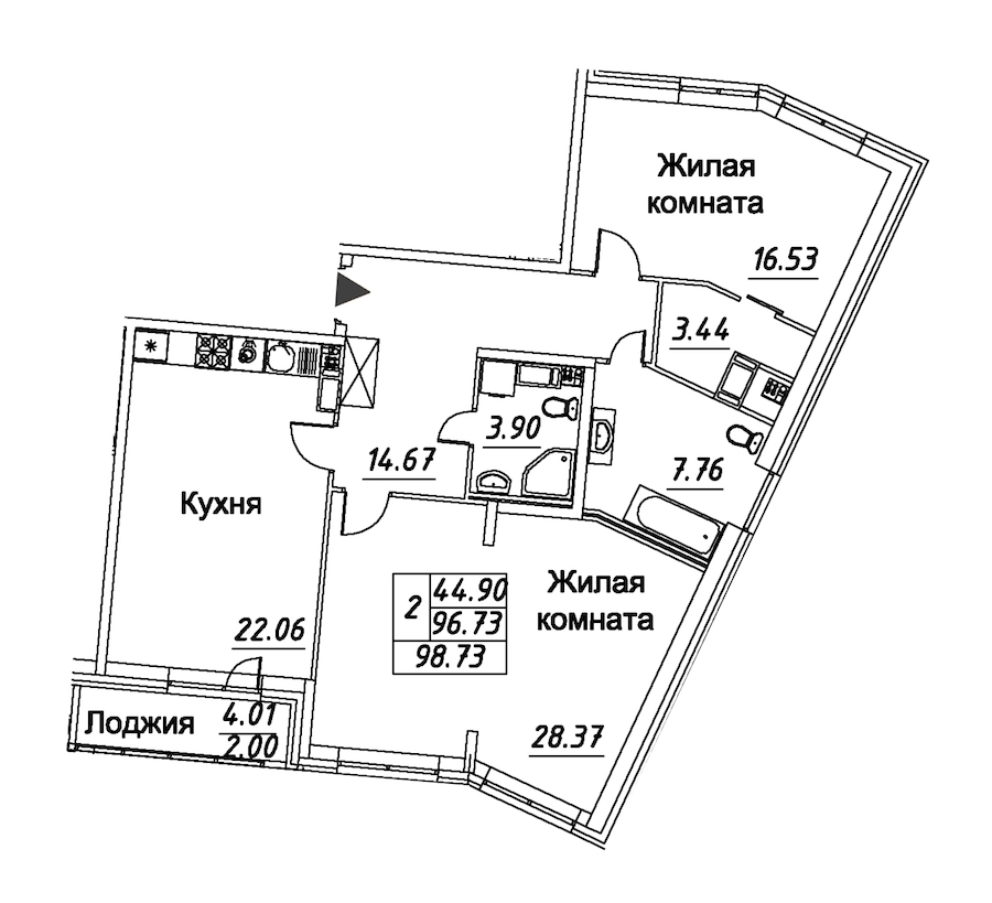 2-комнатная квартира 98.73 м², 3/12 эт., ЖК «Modum»