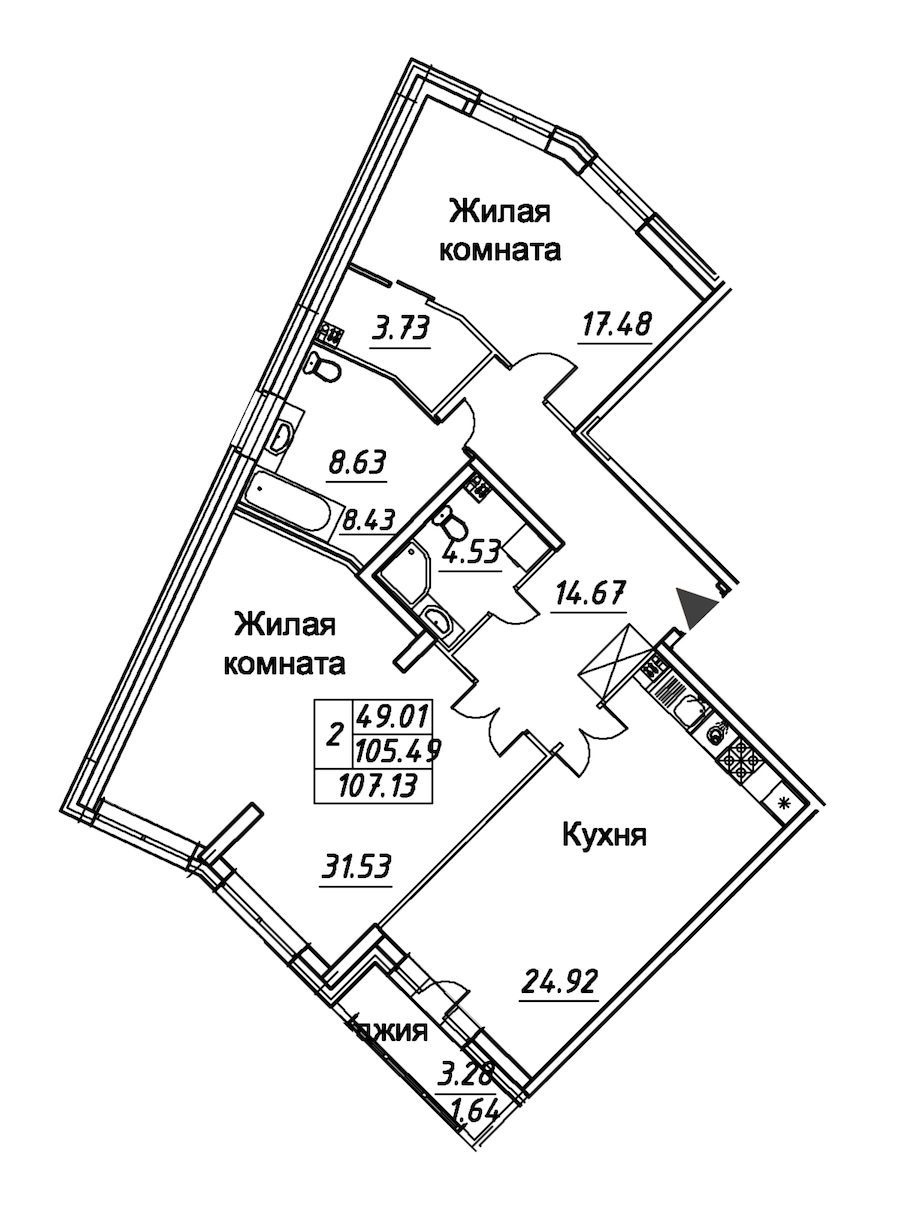 2-комнатная квартира 107.13 м², 2/12 эт., ЖК «Modum»