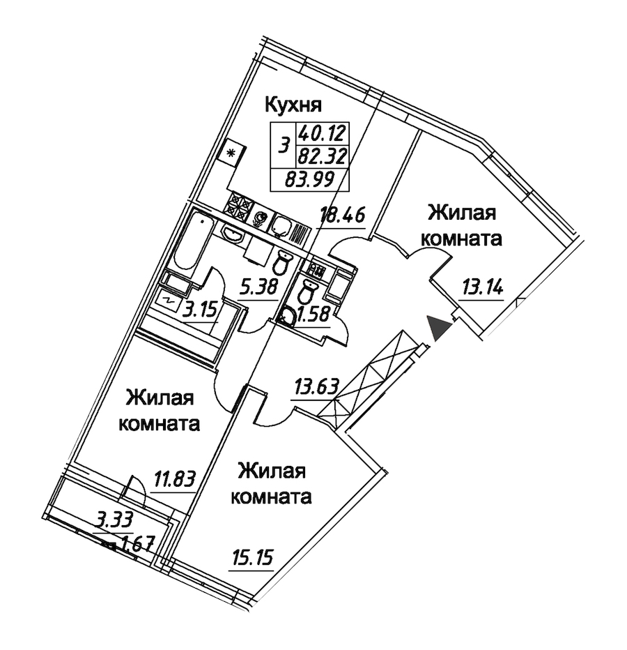 3-комнатная квартира 83.99 м², 4/12 эт., ЖК «Modum»