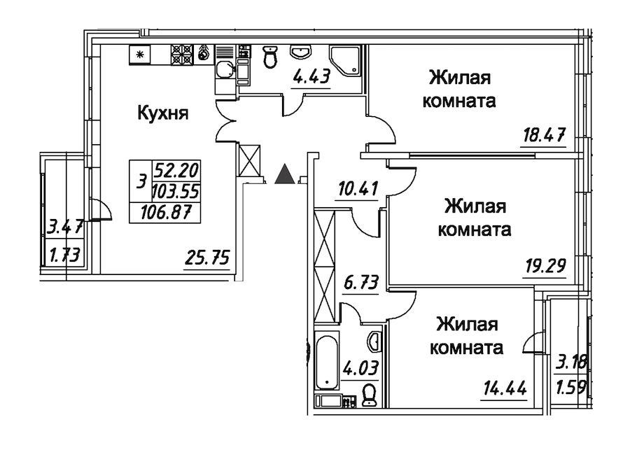 3-комнатная квартира 106.87 м², 12/12 эт., ЖК «Modum»
