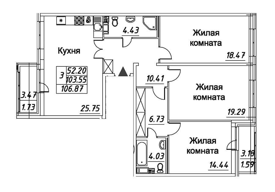 3-комнатная квартира 106.87 м², 3/12 эт., ЖК «Modum»