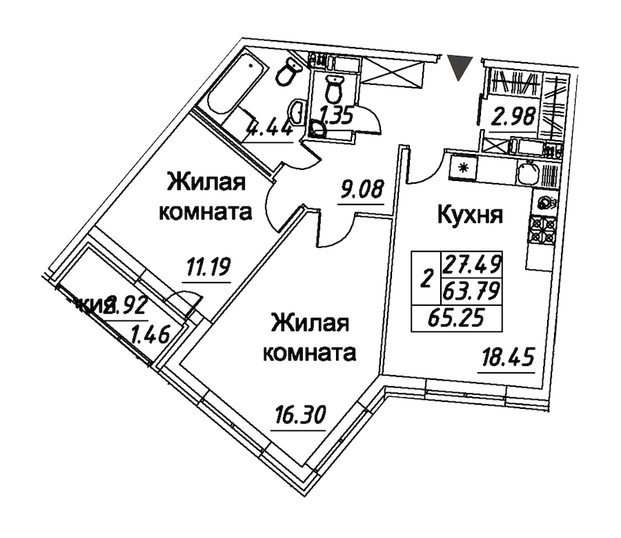 2-комнатная квартира 65.25 м², 11/12 эт., ЖК «Modum»