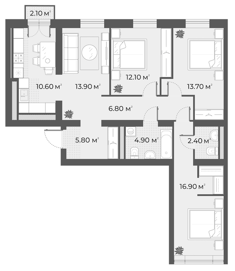 4-комнатная квартира 87 м², 3/6 эт., Клубный дом «Aura»
