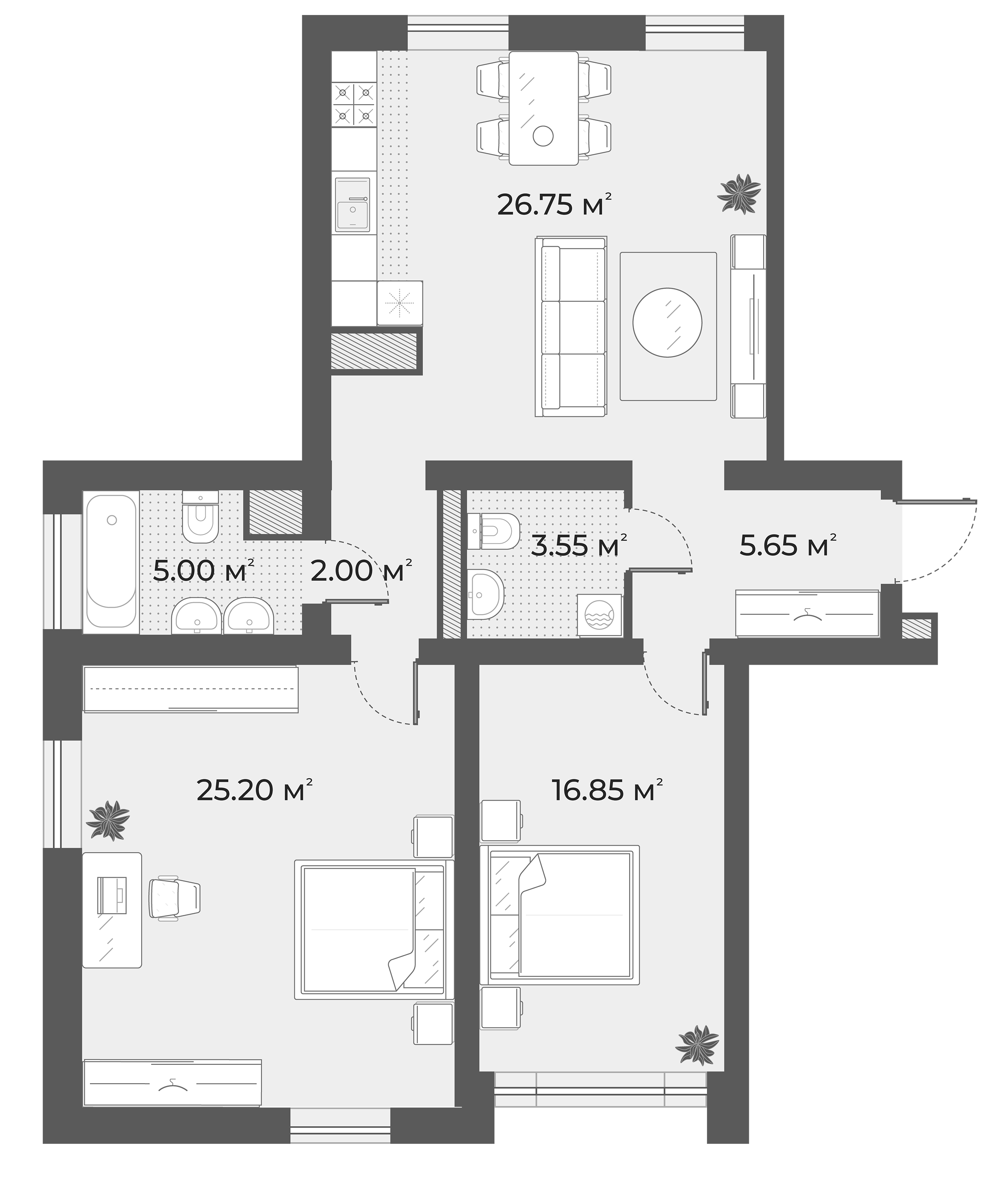 2-комнатная квартира 84.1 м², 1/6 эт., Клубный дом «Aura»