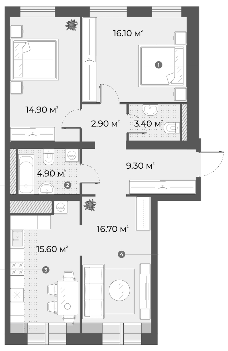 3-комнатная квартира 83.8 м², 6/6 эт., Клубный дом «Aura»