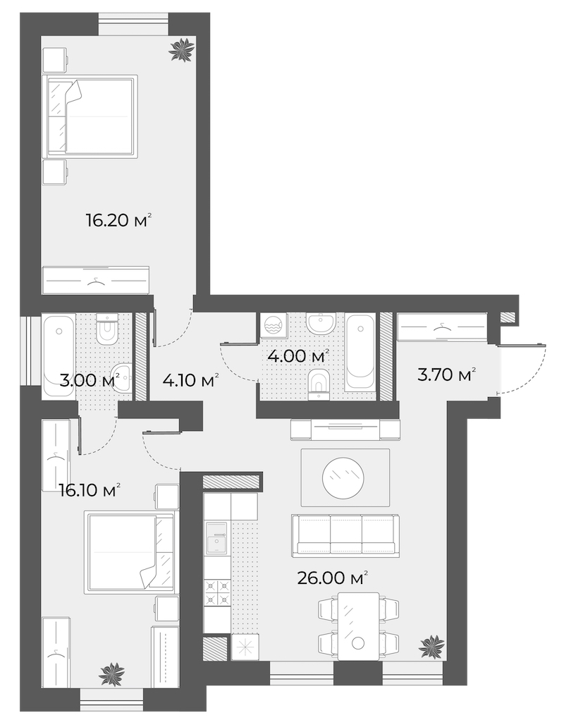 2-комнатная квартира 73.1 м², 1/6 эт., Клубный дом «Aura»