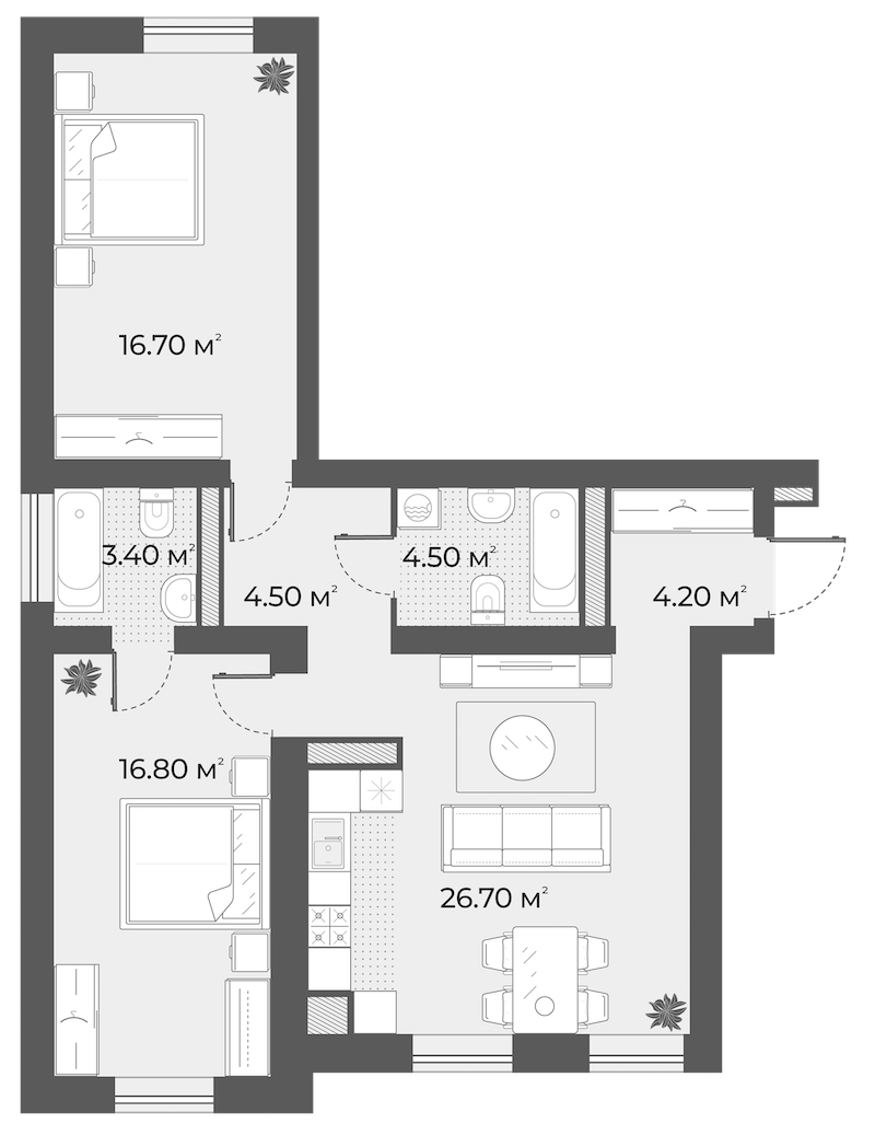 2-комнатная квартира 76.4 м², 2/6 эт., Клубный дом «Aura»
